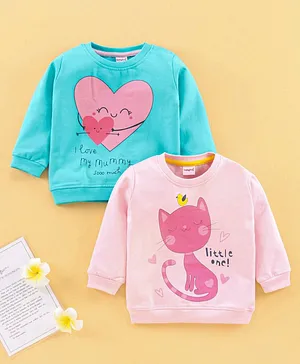 Babyhug Full Sleeves Sweatshirt Heart Print Pack of 2 - Blue Pink