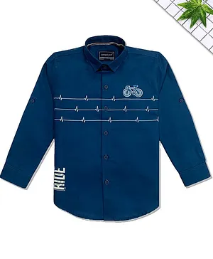 Charchit Full Sleeves Ride Print Shirt - Blue