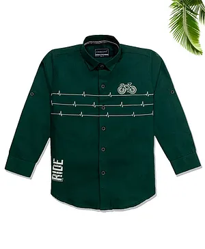 Charchit Full Sleeves Ride Print Shirt - Dark Green