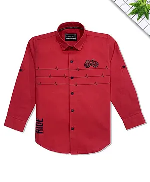 Charchit Full Sleeves Ride Print Shirt - Red