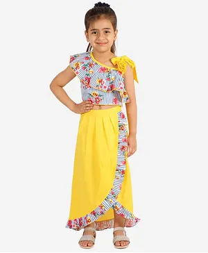 Twisha Sleeveless Flower Print Top With Skirt  Set - Yellow