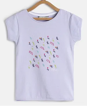 Tales & Stories  Cap Sleeves Flower Embroidered Tee - White