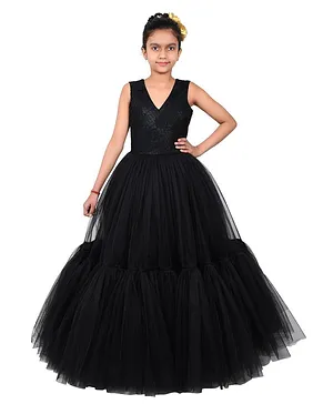 Indian Tutu Sleeveless Solid Layered Gown - Black