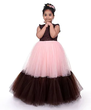 Indian Tutu Sleeveless Lace Detailing Frilled Gown - Brown