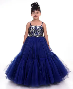 Indian Tutu Sleeveless Sequined Flared Netted Layered Gown - Blue