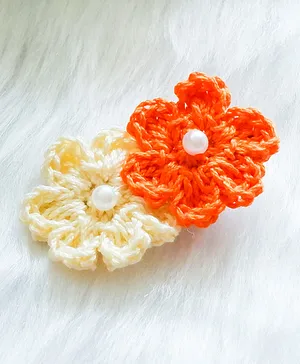 Bobbles & Scallops Crochet Flower Hair Clips - Orange