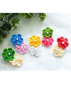 Bobbles & Scallops Set Of 5 Floral Crochet Hair Clips - Multi Color