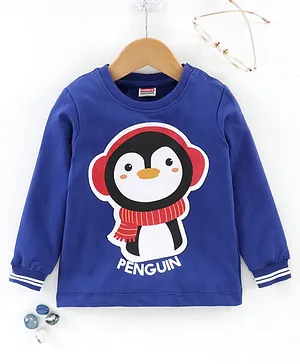 Babyhug Full Sleeves Winter Wear Tee Penguin Patch - Navy
