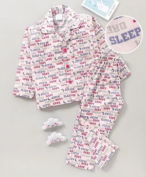 Right Sleep Full Sleeves Printed Night Suit - Peach