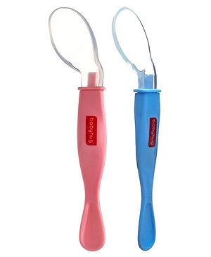 Babyhug Silicone Curved Learning Spoons Pack of 2 - Blue Pink
