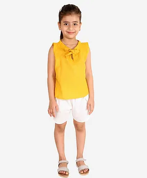 BuzzyBEE Sleeveless Bow Knot Top With Shorts - Yellow
