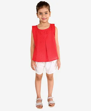 BuzzyBEE Sleeveless Striped Top With Shorts - Red