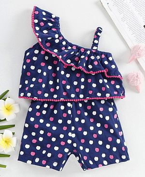 Babyhug Sleeveless Jumpsuit Polka Dots Print - Blue