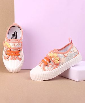 Cute Walk by Babyhug Casual Shoes Floral Applique - Orange