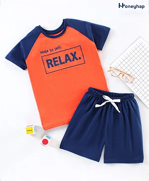 Honeyhap Silvadur Anti Microbial Finish Half Sleeves T-Shirt & Shorts Relax Print - Blue Orange