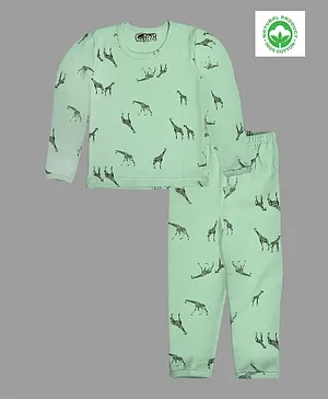 Kiwi 100% Cotton Animal Printed Nightwear Set  - Green