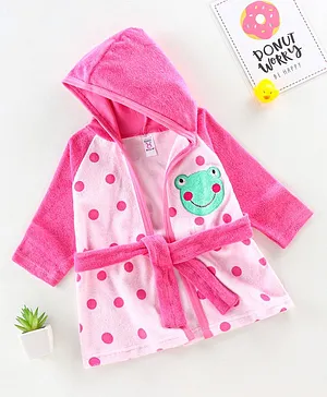 Pink Rabbit Full Sleeves Hooded Bath Robe Polka Dot - Pink