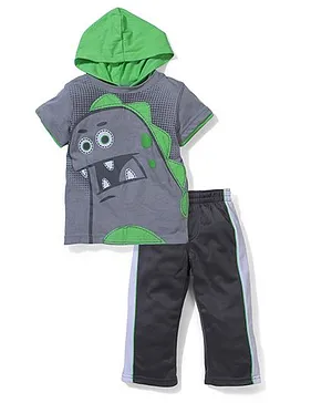 Little Rebels 2 Piece Hooded T-Shirt & Track Suit - Grey & Green