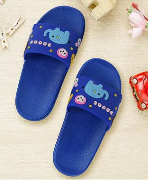 Yellow Bee Elephant Patch Sliders - Blue