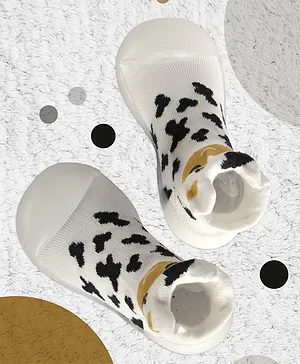 Yellow Bee Zebra Printed Anti Skid Sock Shoes - White