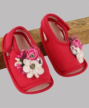 Daizy Flower Detailing Sandal Style Booties - Dark Pink