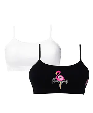 D'chica Pack of 2 Beginners Non Padded Non Wired Flamingo Print Bra - Black and White