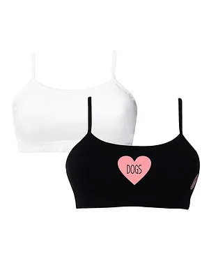 D'chica Pack of 2 Beginners Non Padded Non Wired Heart Print Bra -White