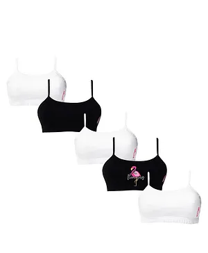 D'chica Pack of 5 Beginner Non Paded Non Wired Flamingo Print Bra  - Black White