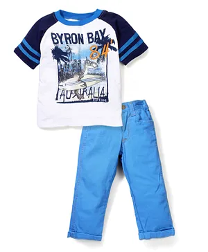 Nannette Byron Bay Print T-Shirt & Jeans Set - White & Blue