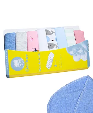 The Little Lookers Terry Cotton Wash Cloth Pack of 8 - Multicolor