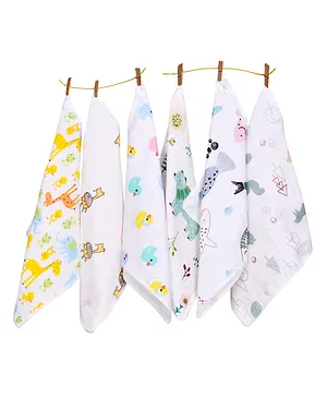 The Little Lookers Organic Cotton Muslin Face Towels Set of 6 (Color and Prints May Vary)