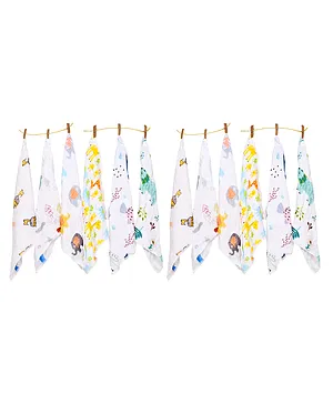 The Little Lookers Organic Cotton Muslin Face Towels Set of 12 (Color and Prints May Vary)