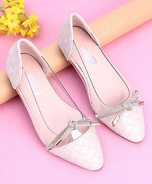 Cute Walk by Babyhug Party Wear Belly Shoes Studded Bow Detailing - Cream