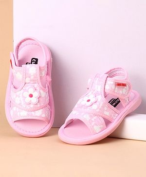 Cute Walk by Babyhug Party Wear Sandals Floral Appliques - Pink