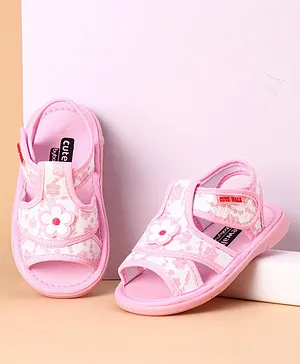 Cute Walk by Babyhug Sandals Floral Patch - White Pink