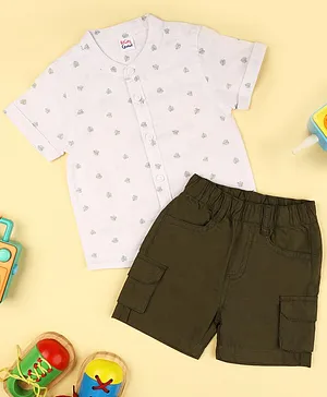Kicks & Crawl Half Sleeves Outdoor Buddy Shirt & Shorts Set - Olive & White
