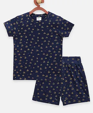 Lilpicks Couture Half Sleeves Yacht Print Night Suit - Navy Blue