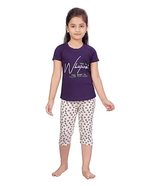 Aarika Short Sleeves Whatever Print Night Suit - Purple