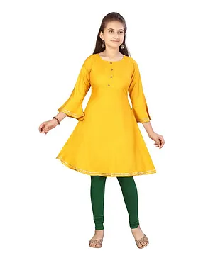 Aarika Three Fourth Sleeves Solid Colour Kurta - Yellow