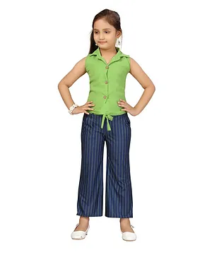 Aarika Sleeveless Button Down Top With Striped Pants - Green