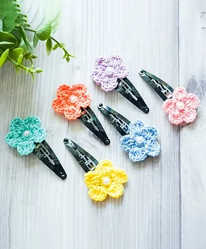 Bobbles & Scallops Set Of 6 Pastel Crochet Floral Snap Clips - Multi Colour