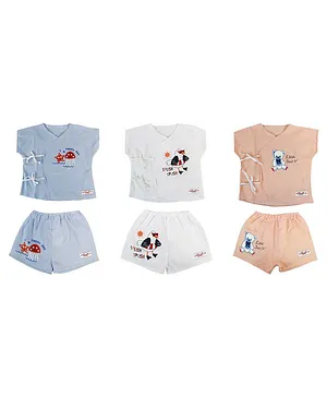 LilSoft 3 Cap Sleeves Bear Print Wrap Vests Bloomer Set - Multicolor