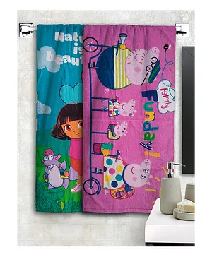 Athom Trendz Peppa Pig & Dora Kids Bath Towel Pack of 2 - Multicolour