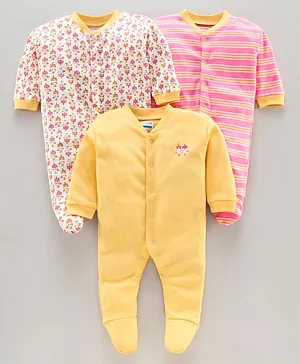 BUMZEE Pack Of 3 Printed Sleepsuits - Yellow & Pink