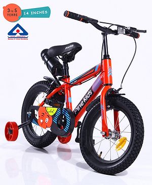 Pine Kids 14 Inch Rubber Air Tyres 99% Assembled Bicycle For Boys & Girls With Training Wheels  - Red
