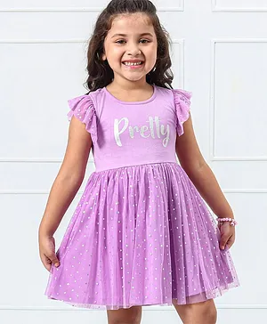 Hola Bonita Short Sleeves Mesh Frock Glitter Print - Lilac