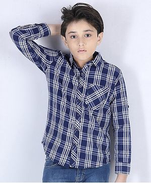 Pine Kids Full Sleeves Shoftner Wash Shirts Checks - Blue