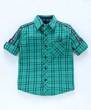 Pine Kids Full Sleeves Shoftner Wash Shirts Checks - Green