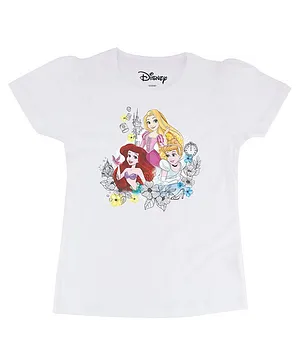 Disney By Crossroads Short Sleeves Princess Ariel Rapunzel & Cinderella Print Tee - White