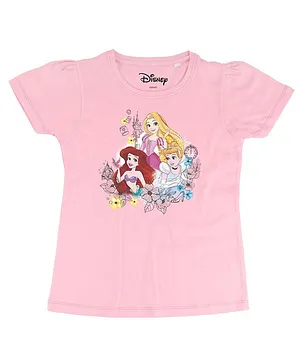 Disney By Crossroads Short Sleeves Princess Ariel Rapunzel & Cinderella Print Tee - Pink